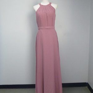 JJ's House Mauve Pink Chiffon Bridesmaid Dress Sz 8 126519 High Neck Pleated